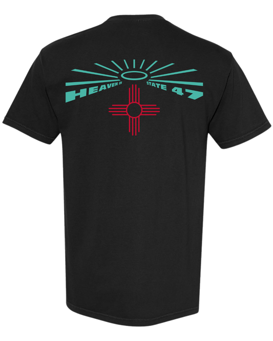 Men's 100% Cotton Heavyweight Crew | Heaven in State 47 Logo | Black | Turquoise & Red HS47