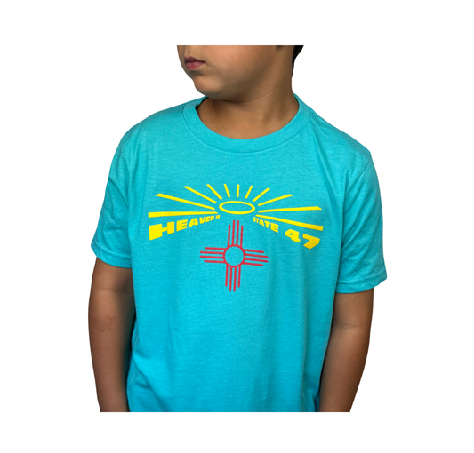 Kid's Crew | Heaven in State 47 Logo | Military Green & Tahiti Blue | Yellow & Red HS47