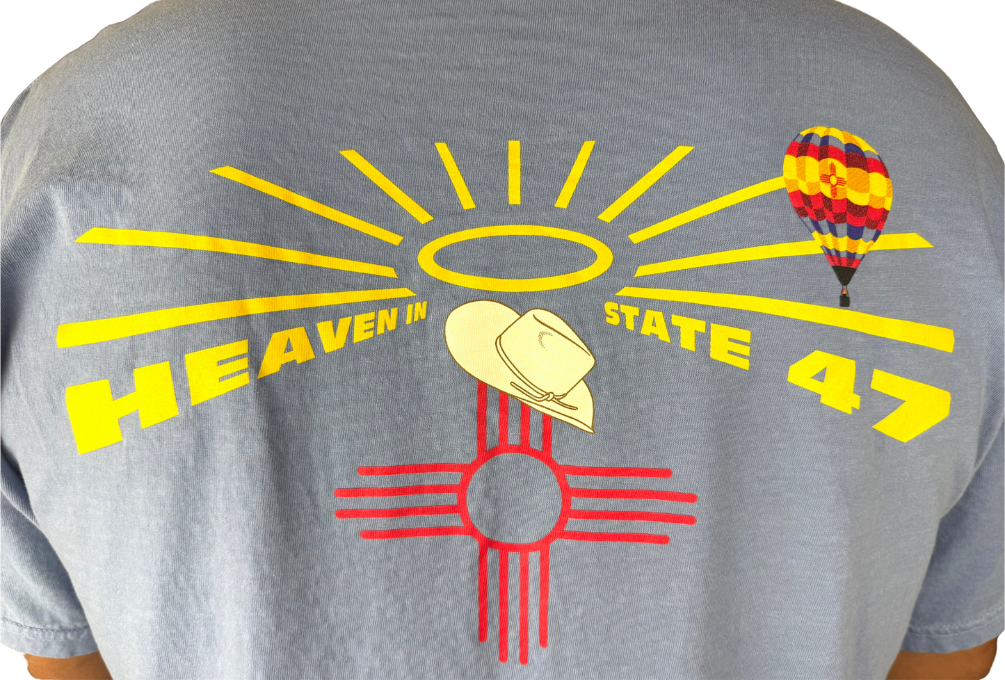 Unisex 100% Cotton Heavyweight Crew | Heaven in State 47 Balloon Hat Edition | Washed Denim