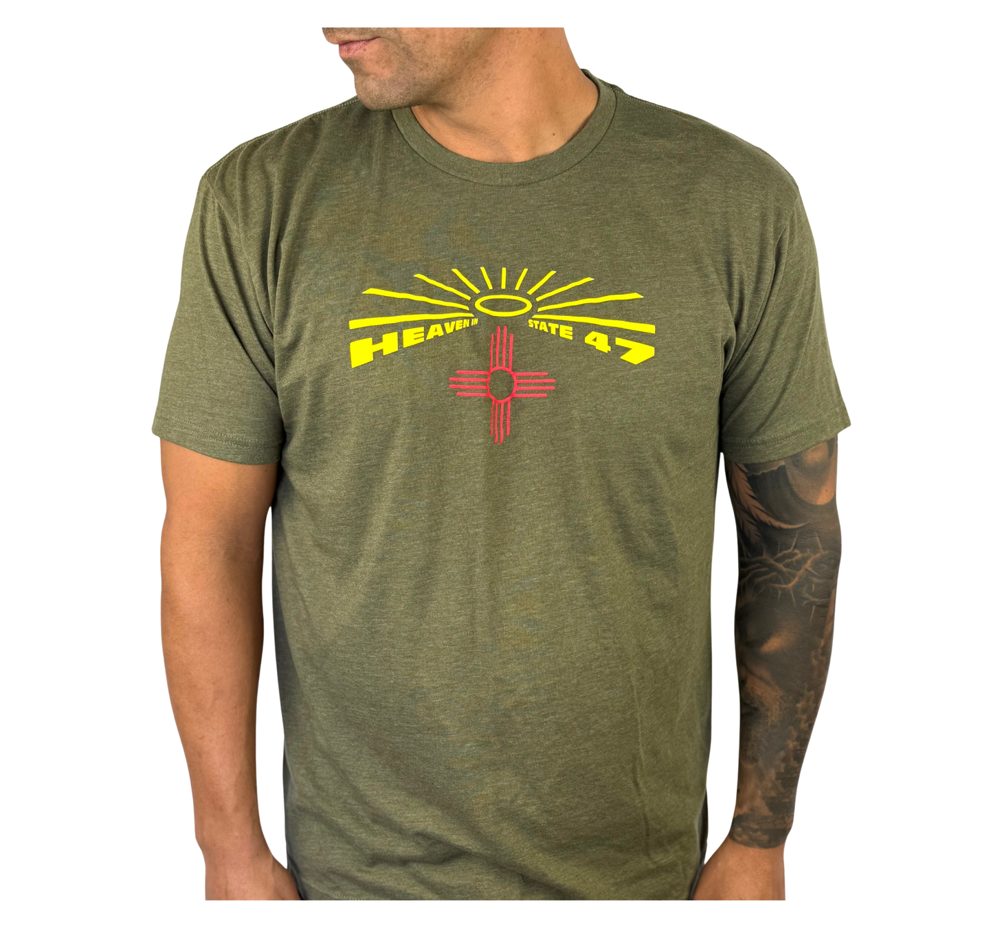 Men's Fitted Crew | Heaven in State 47 Logo | Cream, Military Green, Maroon