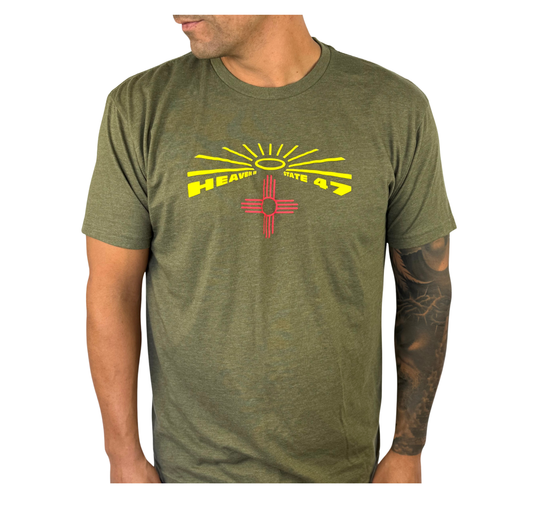 Men's Fitted Crew | Heaven in State 47 Logo | Cream, Military Green, Maroon