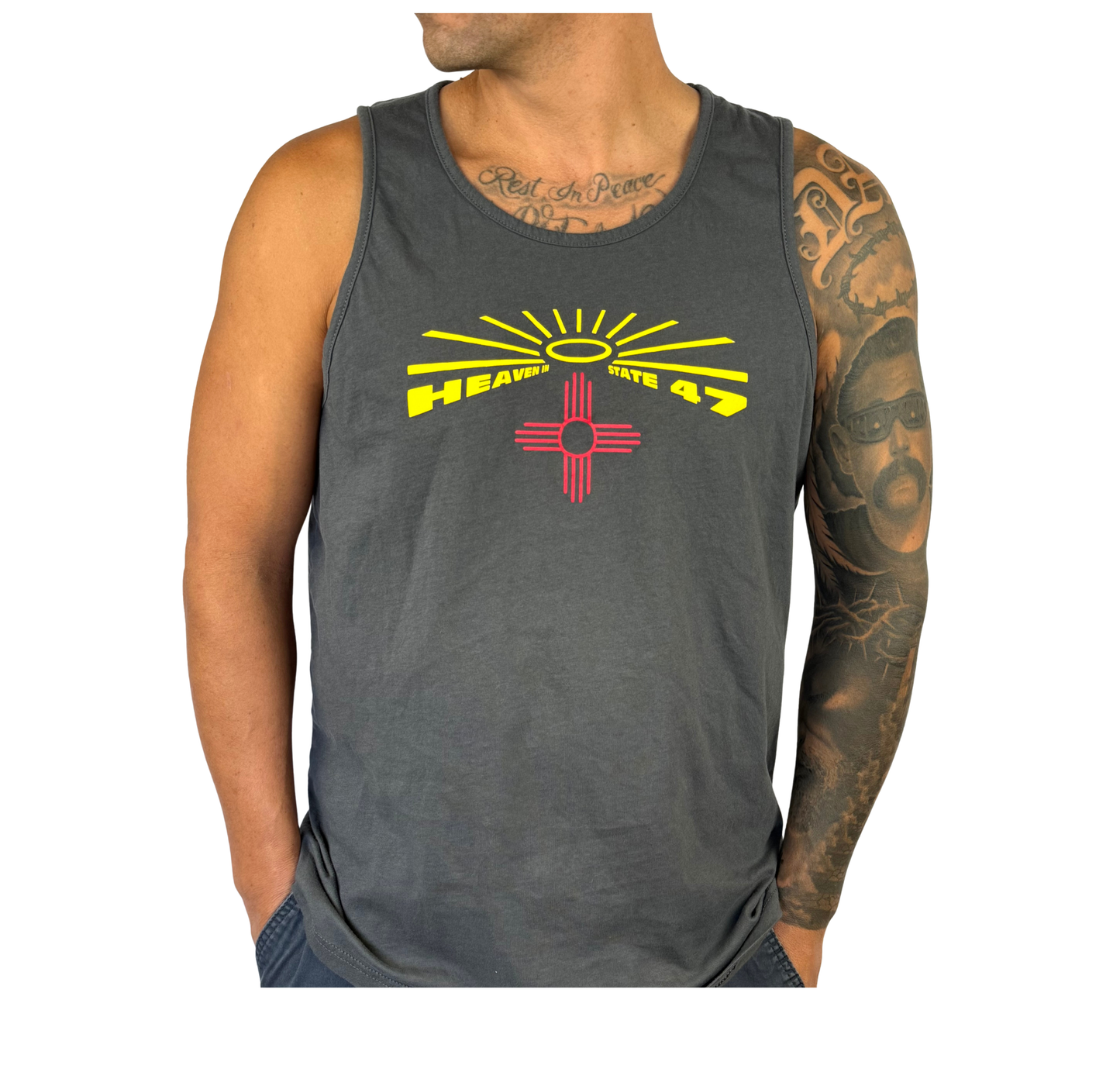 Men's Jersey Tank | Heaven in State 47 Logo | Heavy Metal, Midnight Navy, Tahiti Blue